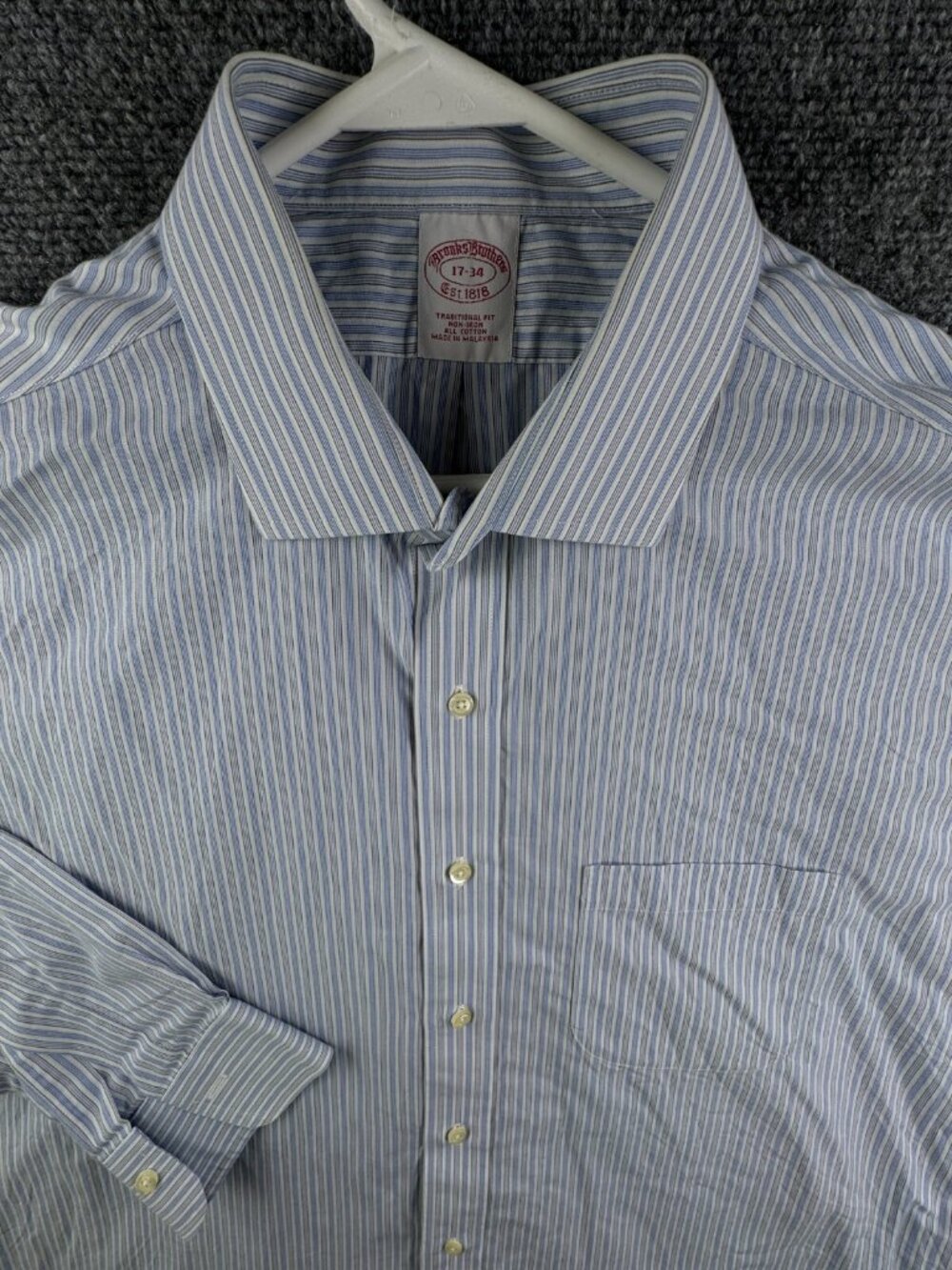 Brooks Brothers 17 34 Striped Blue Traditional Fit Button Up Shirt Cotton Adult